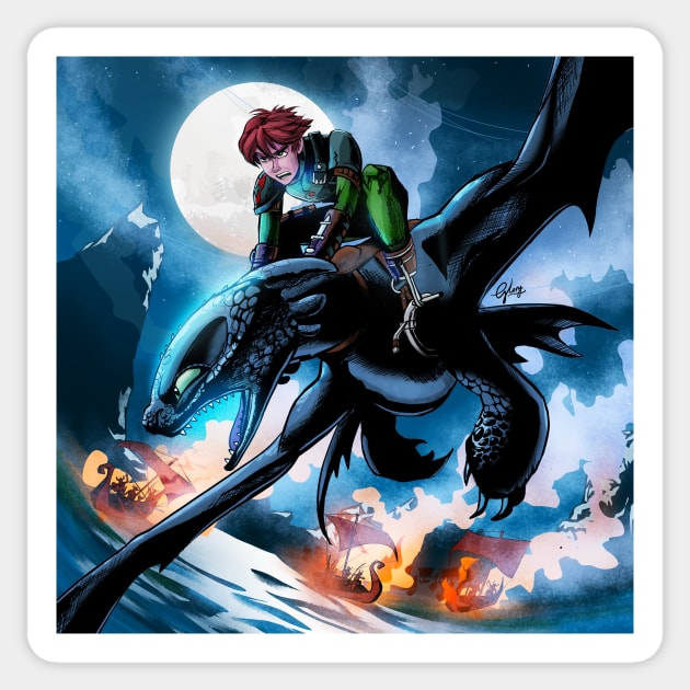 Hiccup and Toothless Firepower Sticker by inhonoredglory